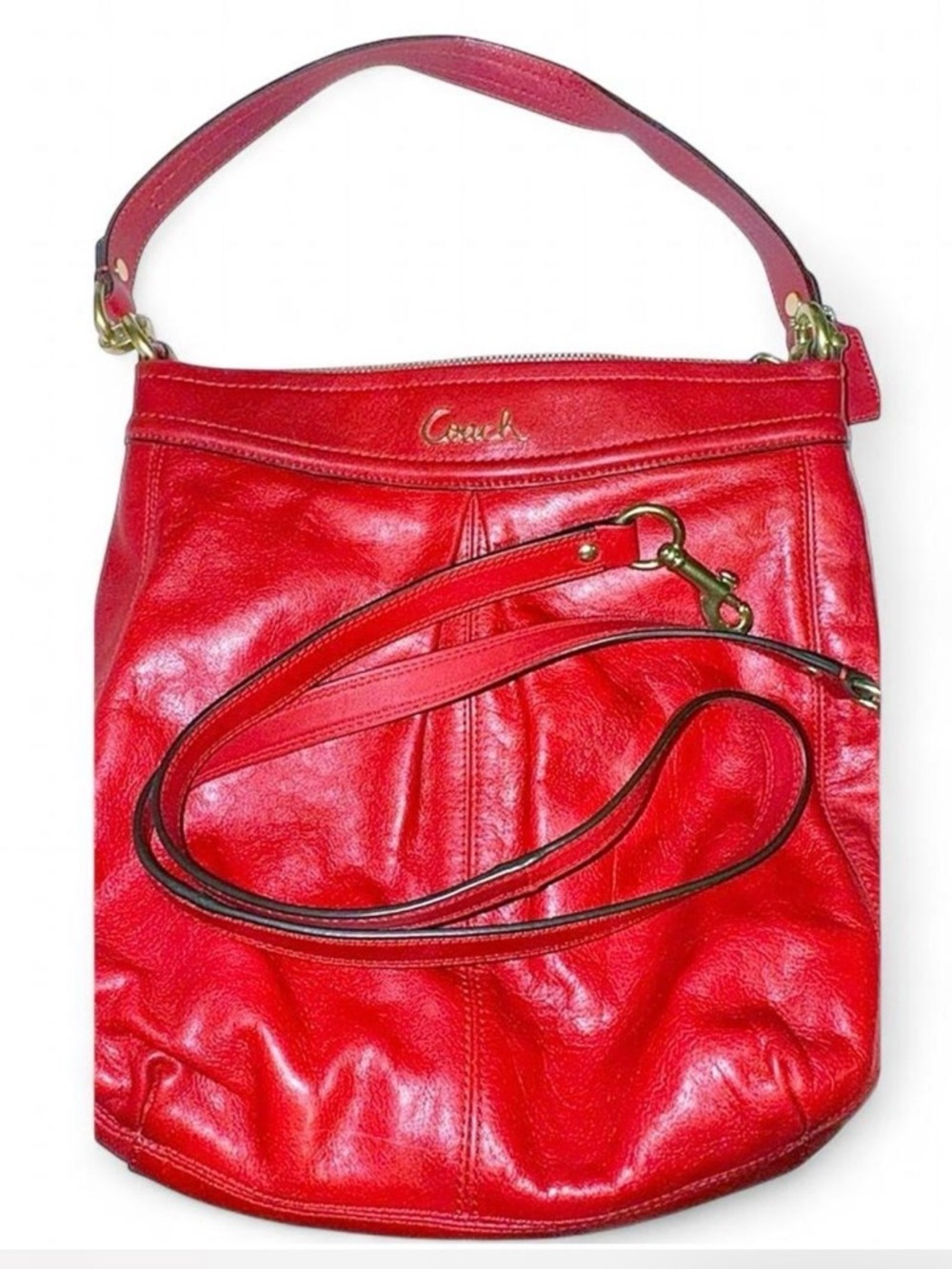 Pristine COACH Ashley Red Leather Hobo Bag F20114 | Y2K Convertible Crossbody